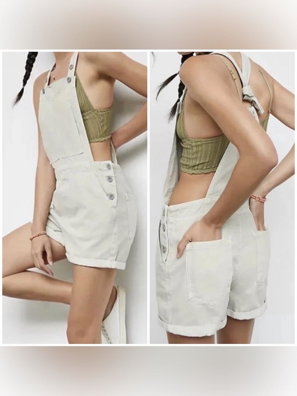 Pilcro Anthropologie Relaxed Shortalls Utility Festival Casual Beige Sz 27